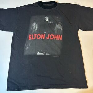 Vtg 1997 Elton John Tour Tee Shirt Black Faded